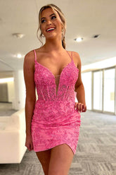 Sheath V neck Lace Appliques Homecoming Dress